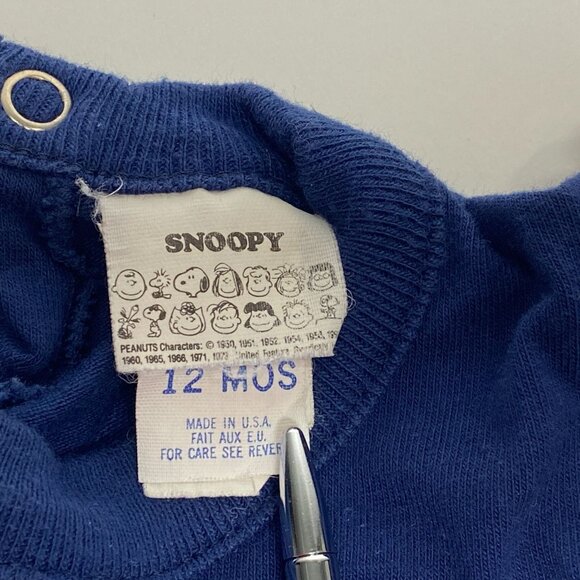 Vintage Snoopy Happy Dancing Dress Bodysuit Size 12 Months Blue w Pink Trim - Picture 4 of 6